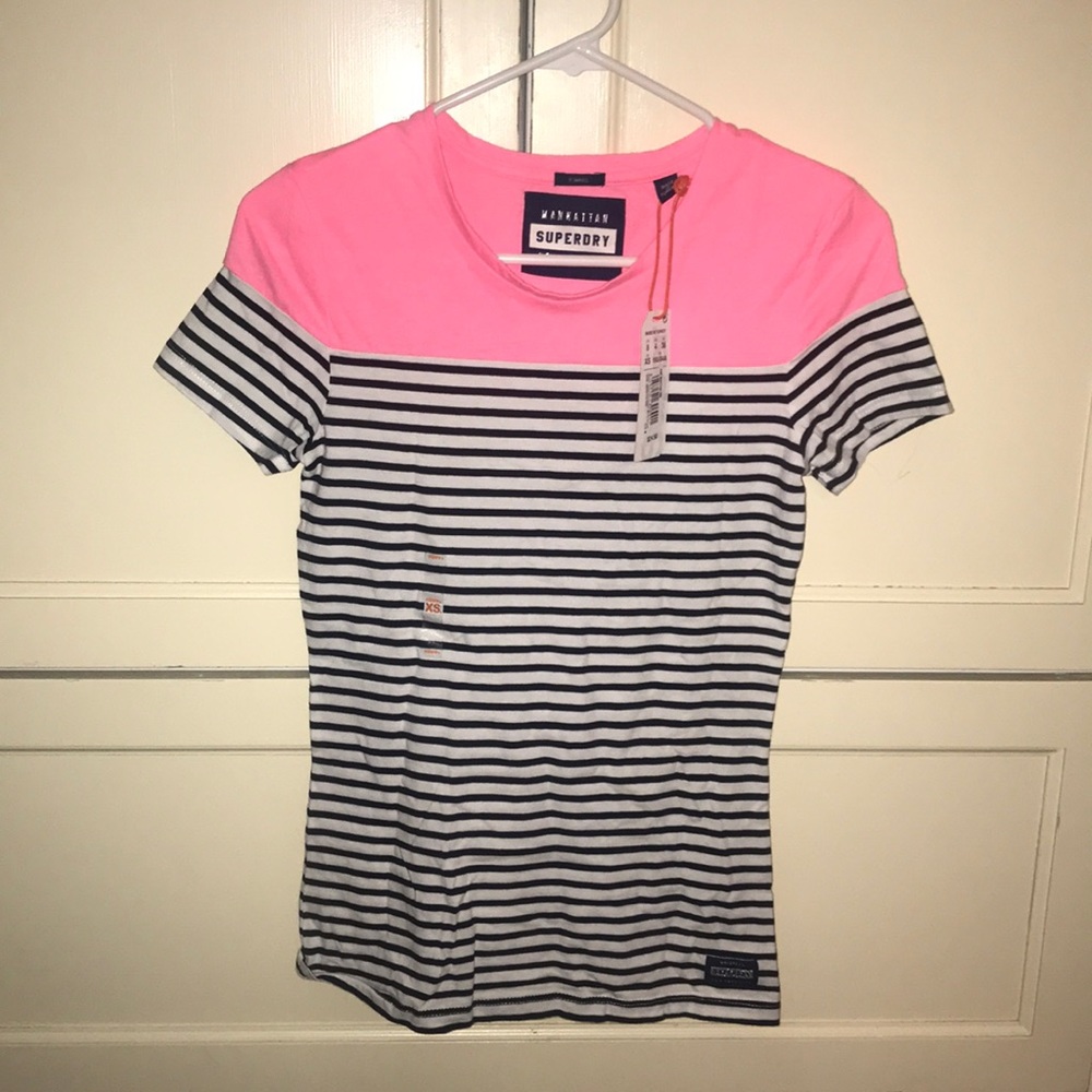 NWT Superdry neon striped tee